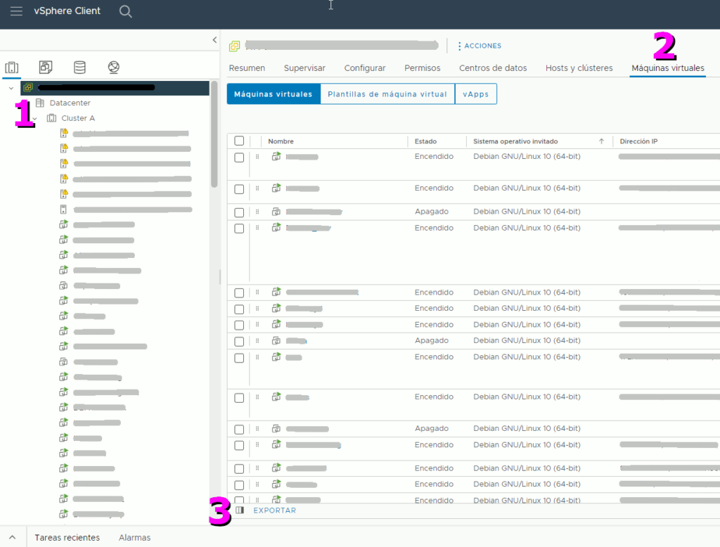 Parte 1, 2, y 3, de exportar un listado de vm de vcenter