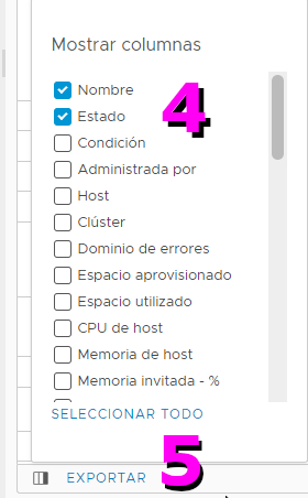 Parte 4 y 5, de exportar un listado de vm de vcenter